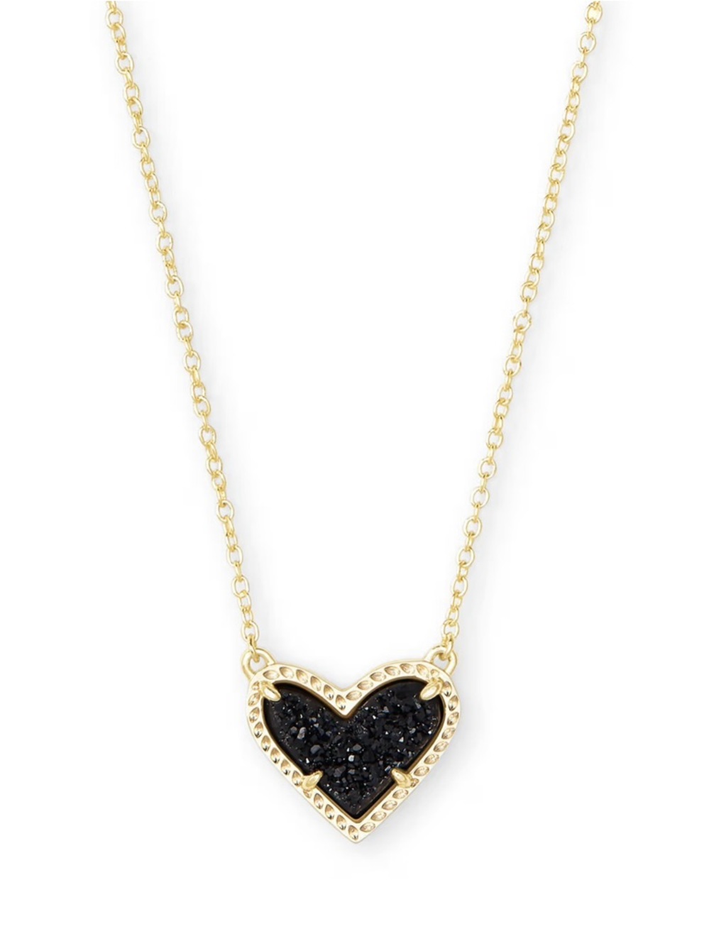 Kendra Scott Ari Heart Gold Pendant Necklace in Black Drusy